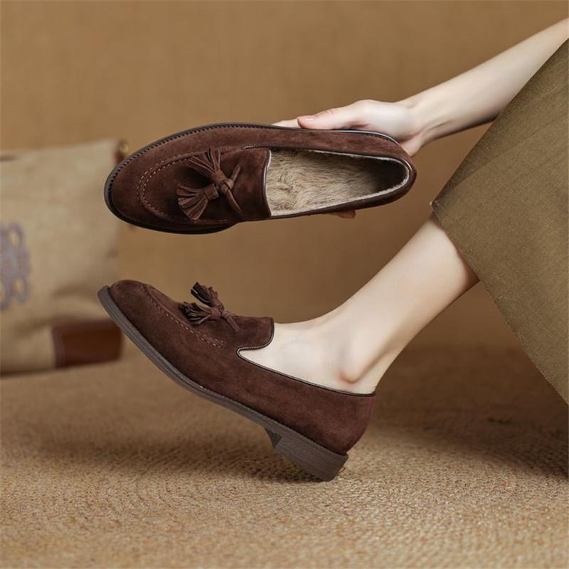 Fashion New Winter Sheep Suede Women Pumps Shoes for Women Fashion Round Toe Loafers Shoes Zaptos Mujer Low Heels Deep Mouth Shoes