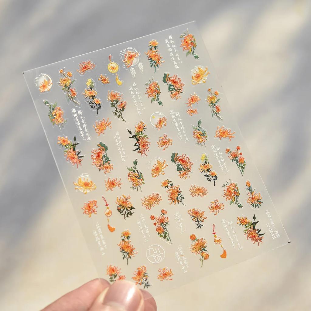 Crystal White Flower Leaves Petal Wet garden Spring Charming Elegant 5D Nail Art Stickers Rhinestone Adhesive Manicure Decals