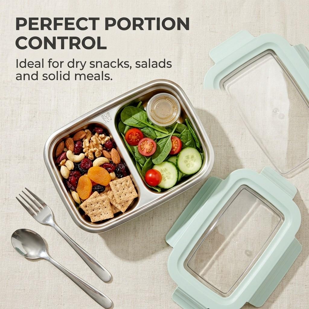 304 Stainless Steel Bento Lunch Box For Kids Students Portable Sealed Fruit Salad Food Container With Compartment Microwave Safe
