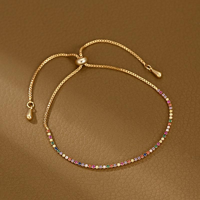 Elegant Rainbow Beaded Bracelets for Women, Adjustable Sliding String Bracelet, Exquisite Trendy Crystal Jewelry