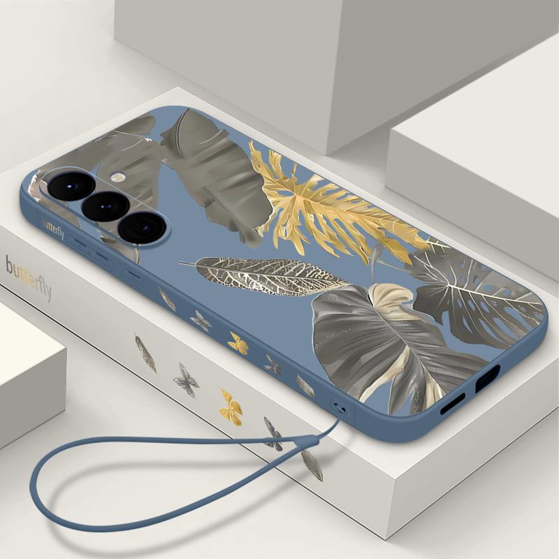 Withered Leaves Patterned Silicone Phone Cover For Samsung Galaxy A56 A17 A26 A16 A36 A55 A54 A53 A15 S24 S25 S25 S22 S23 Plus Lanyard Soft Cover