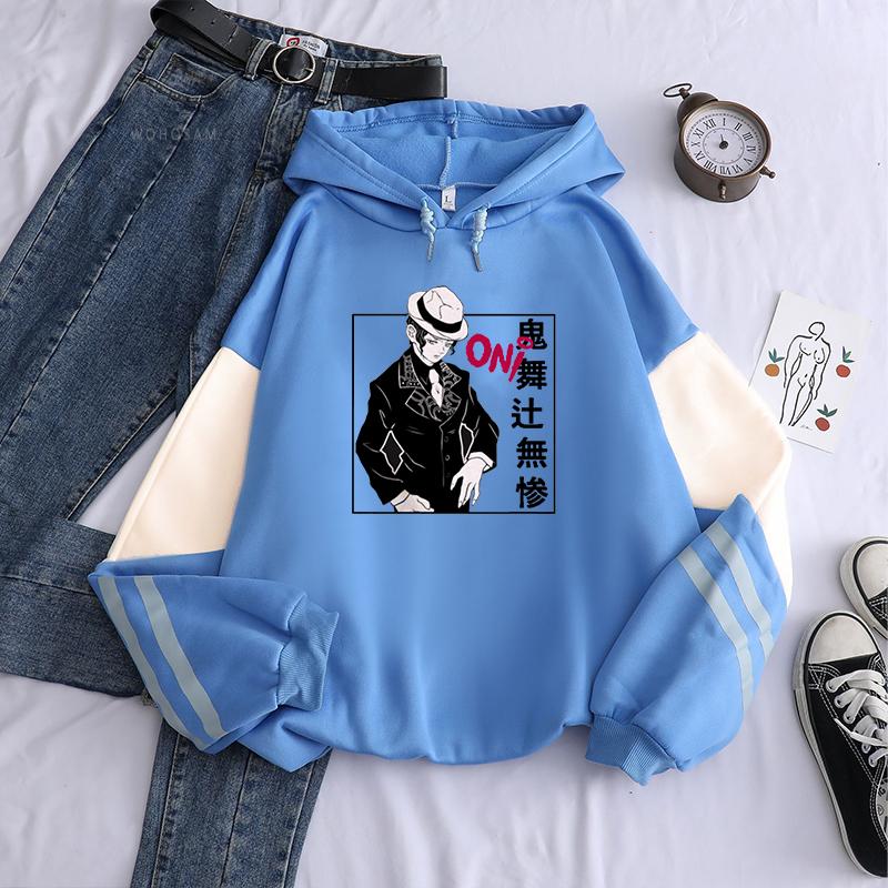 

Harajuku японское аниме Demon Slayer унисекс толстовки с капюшоном одежда большие размеры с длинным рукавом манга Muzan Kibutsuji крутые уличные толстовки 4XL синий/белый