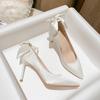 Fashion Bow Strap Fashion Women's Shoes High Heel Fine with Simple Flannelette A Pointy Band High Heels with Single Shoes for Ladies