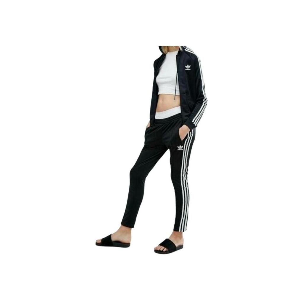 adidas Barevně blokované elastické pasové kalhoty slim fit pro volný čas dámské spodky černé AY8119