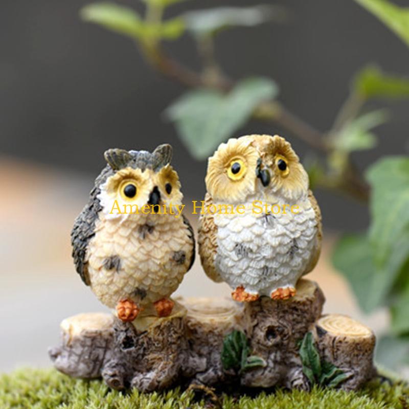 

F26C Miniature Resins Night Bird Figurine Fairys Garden Mini Animal Statue Toy for Landscape Mosses Terrariums Decors CN
