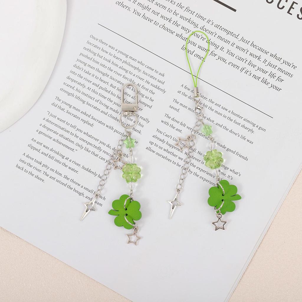 Lucky Clover Beaded Phone Chain & Camera Charm Keychain Pendant