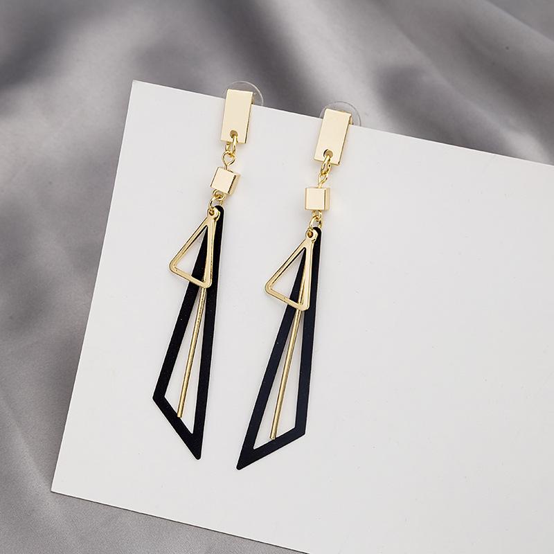 Boho Triangle Hang Earrings for Women Pink Green Hollow Geometric Statement Tassel Earrings Elegant Party Ear Jewelry