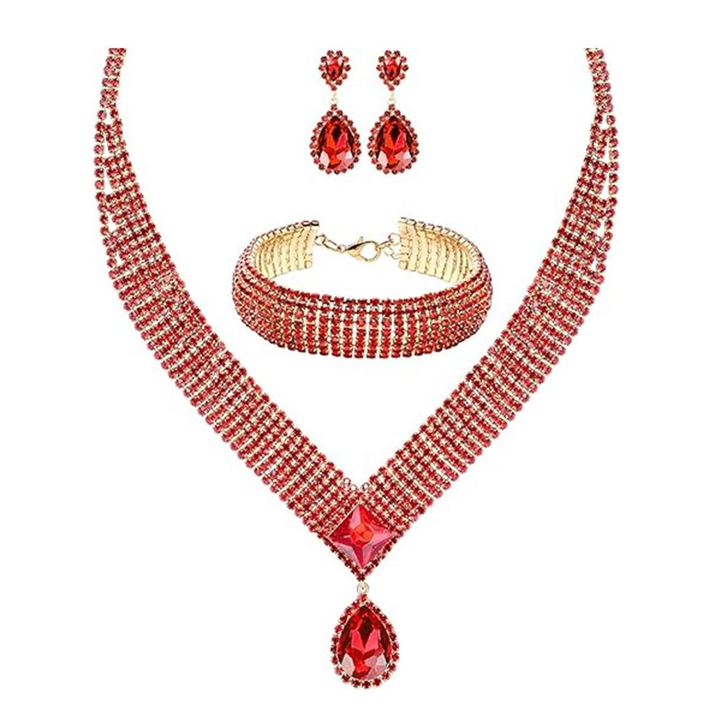Luxury Rhinestone Super Beauty Necklace Earrings Bracelet Set