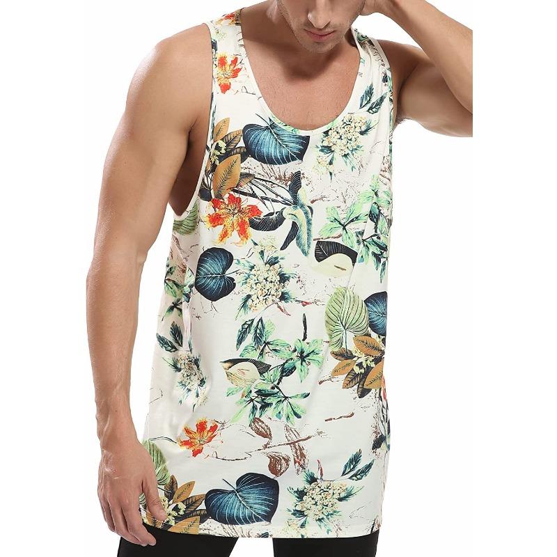 Men's Summer Print Hawaiian Style Vacation and Casual Summer Slim Print Personality Sleeveless Vest