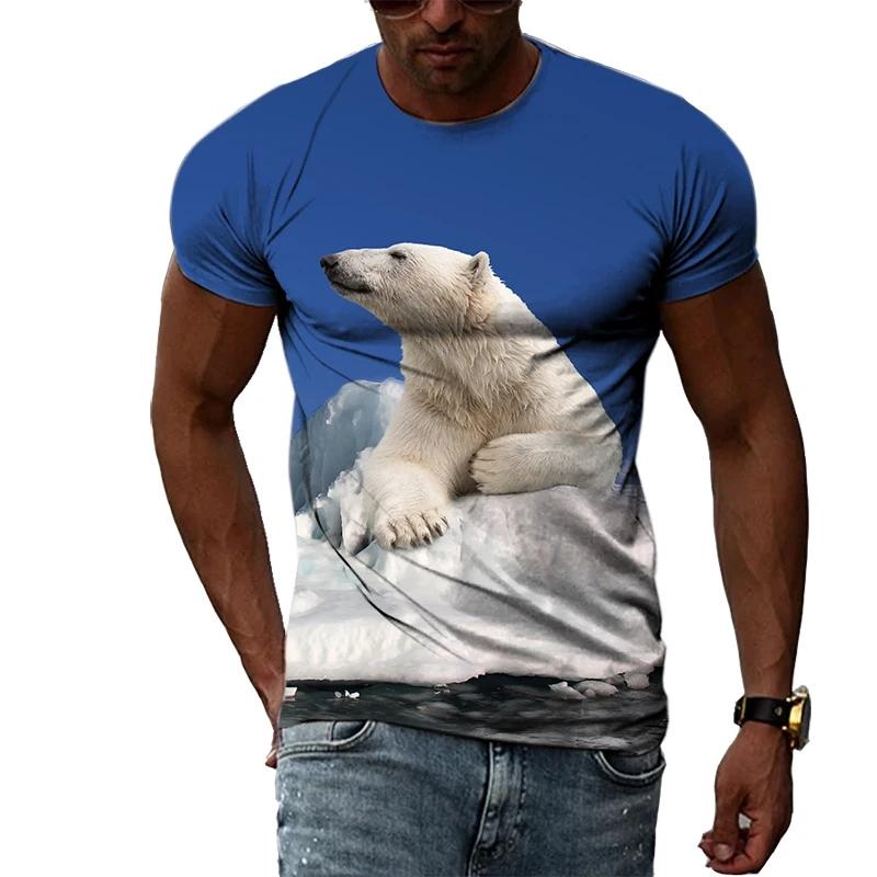 Letní móda Polar Bear Image Pánské ležérní tričko s 3D tiskem Hip-hop personalizované kulatý výstřih Top s krátkým rukávem