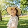 Lightweight Big Brimmed Straw Hat with Lace Ribbon Woven Sun Cap Vacation Beach Cap  Daily
