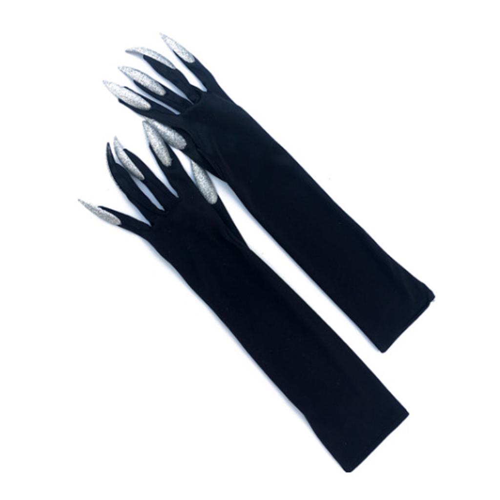 1pair Halloween Funny Gloves Paw Gloves Long Fingernails Horror Theme Party Supply for Halloween and Stage Performances