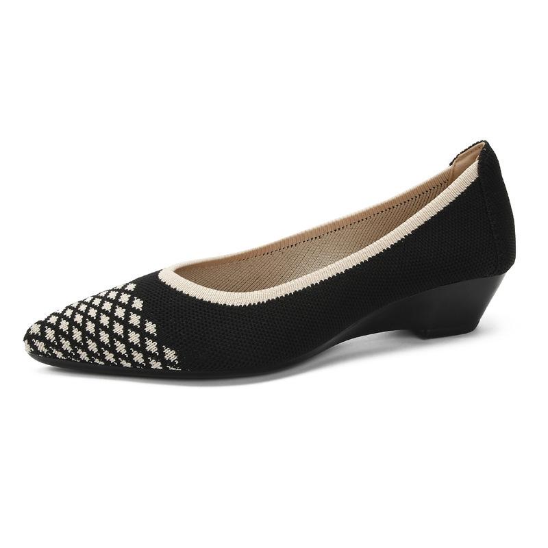 New fashion woven pointed wedge heel single shoes versatile breathable fly-woven women's shoes