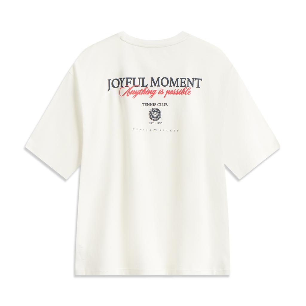 Li Ning Sports Lifestyle Series Letter Print Comfortable Simple Loose Drop Shoulder Round Neck Short Sleeve T-Shirt Women T-Shirt Off-White AHSV458-1