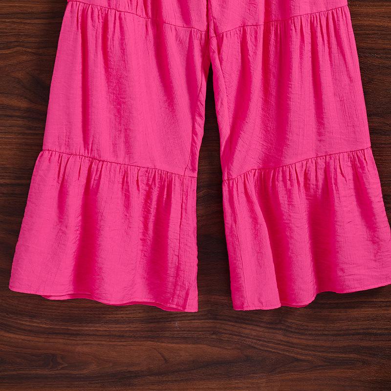 2025 Summer Girls' Spaghetti Strap Top & Wide-Leg Pants Two-Piece Set - European & American Style for Middle & Big Kids