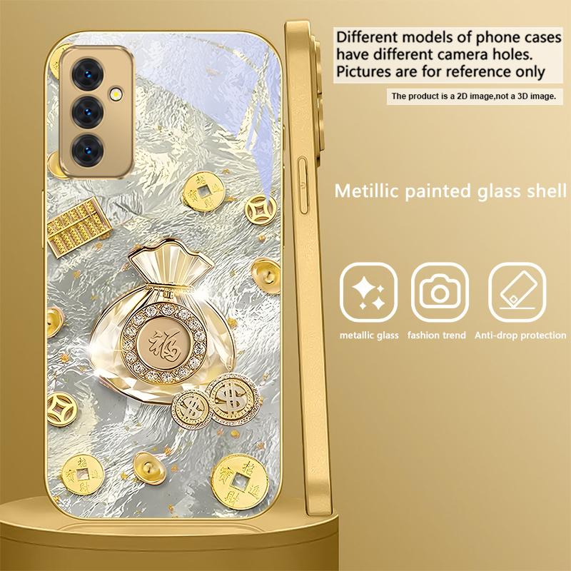 Sac Chanceux de Bénédictions Pour Samsung Galaxy S 21 S22 S23 Plus S24 Ultra S20 FE 25Ultra S21+ S9+ 22Plus Coque de téléphone en verre doré