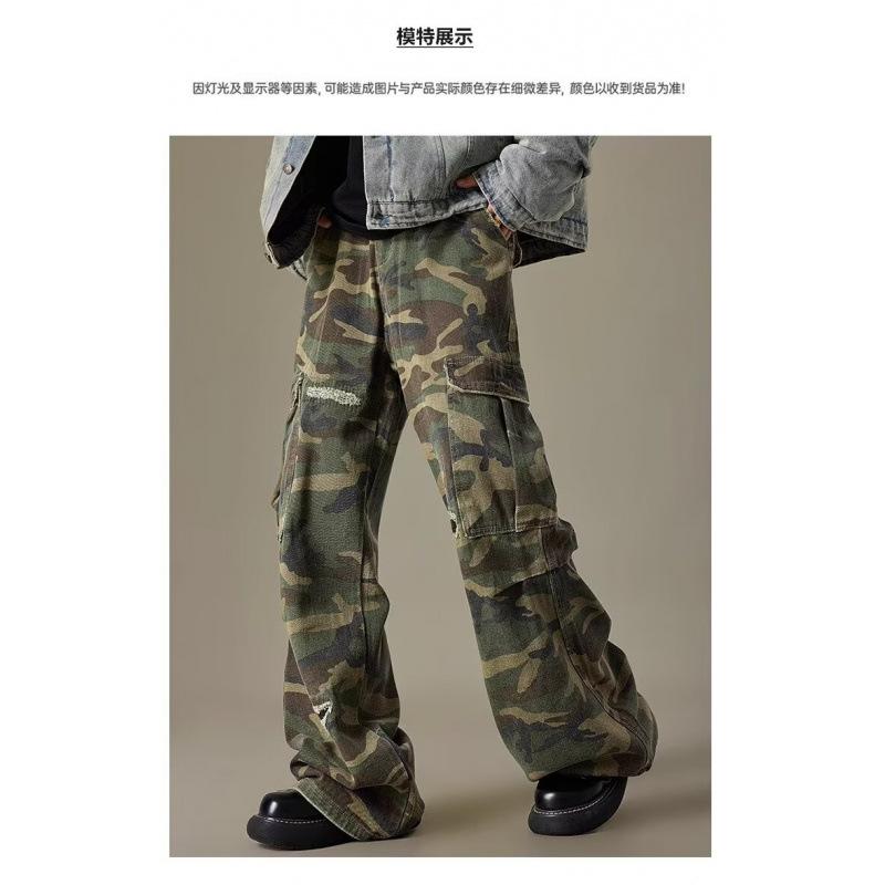 JYL Unisex Cargo Pants High-Street Camo Multi-Pocket Loose Vibe Denim M античный пурпурный