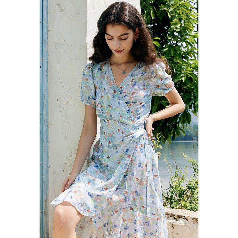 

Heydress Летнее элегантное платье с цветочным принтом, масляная живопись Color short style XS