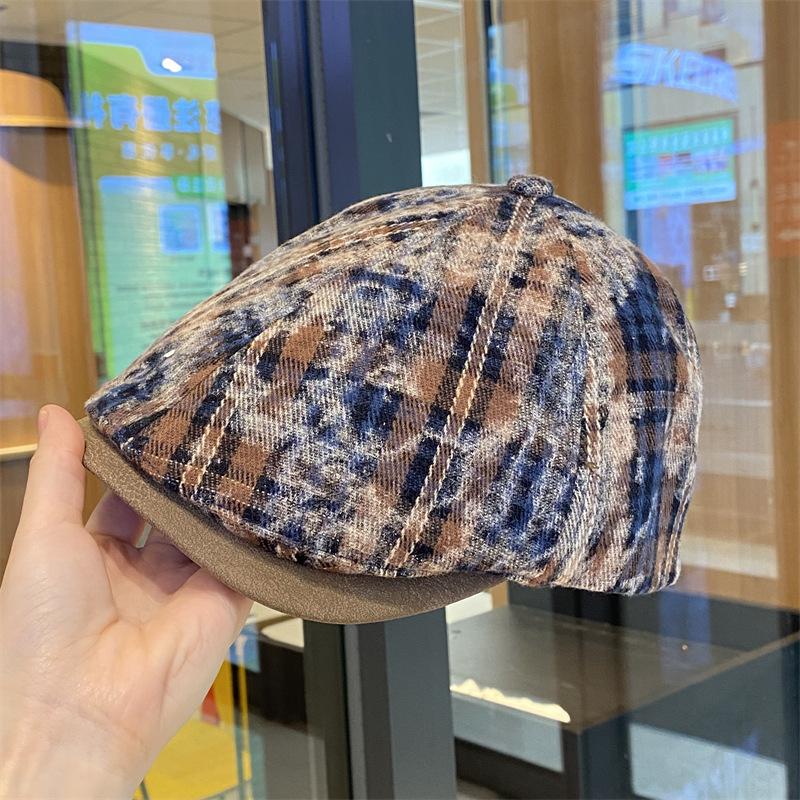 2025 Tie-dye plaid forward hat children autumn retro fashion leisure foreign trend out of the street peaked cap look thin