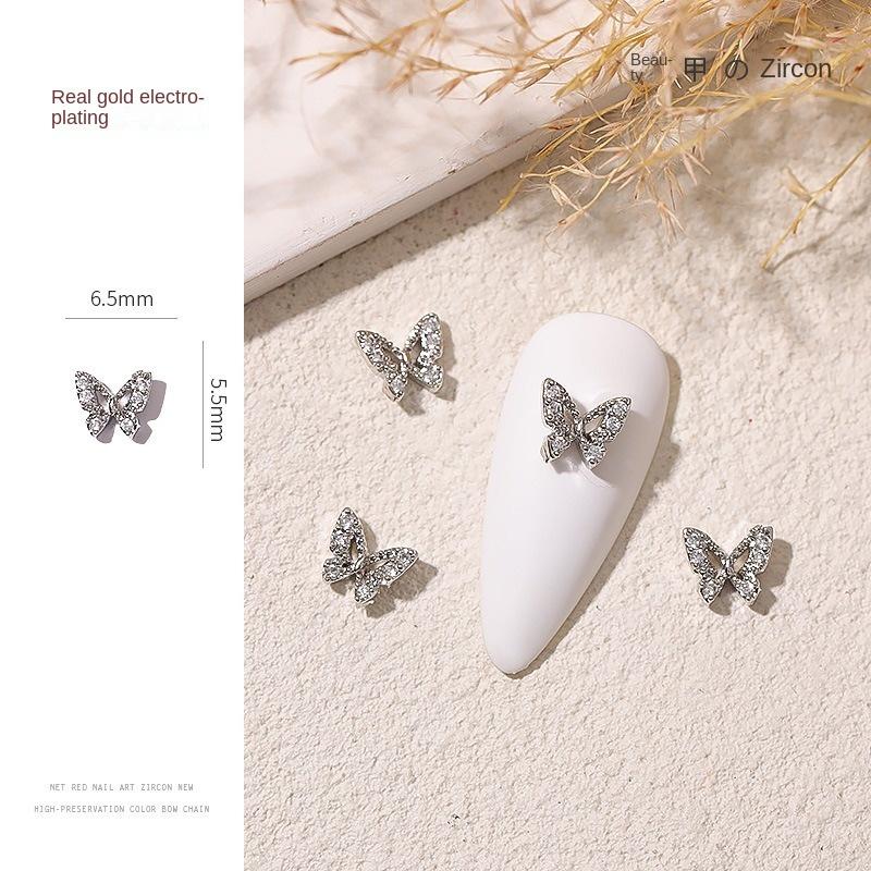 Butterfly Manicure Jewelry Japanese Zircon Nail Decoration Net Red Popular Fingertip Butterfly Metal New Decoration 1PS