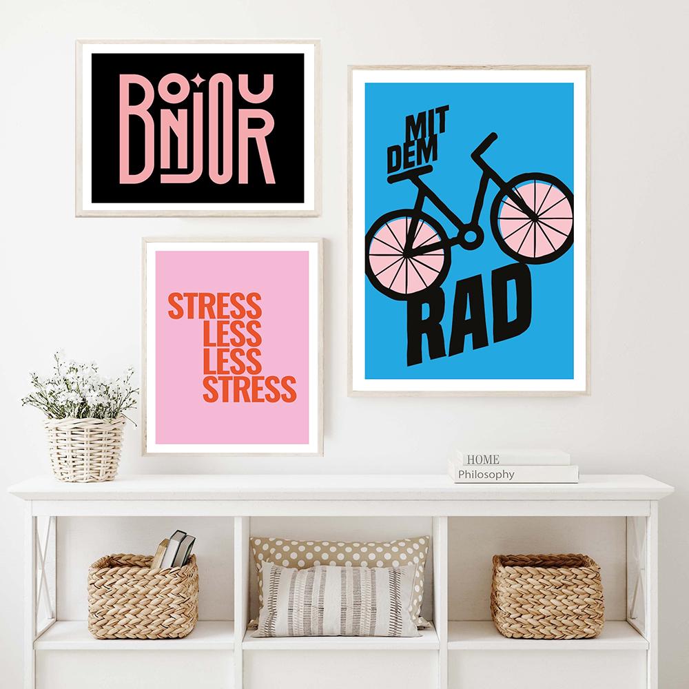 Blue Bike Pink Feed Me Typographic Art Print Poster Lippy Lips Inspirational Saying Quotes Canvas Painting Wall Pictures Decor
