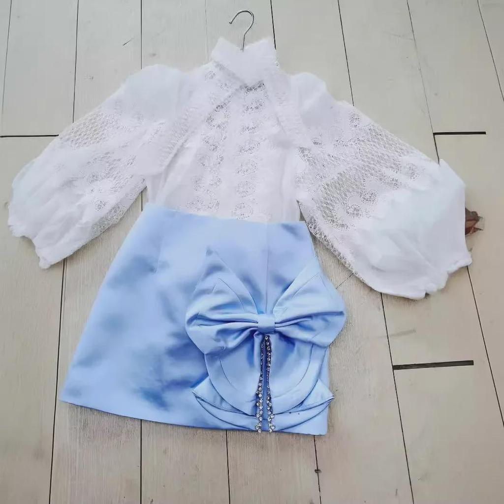 Shisanhang 2024 Summer Skirt: Exaggerated Bow, Crystal Accent, Slit Detail, Short Style