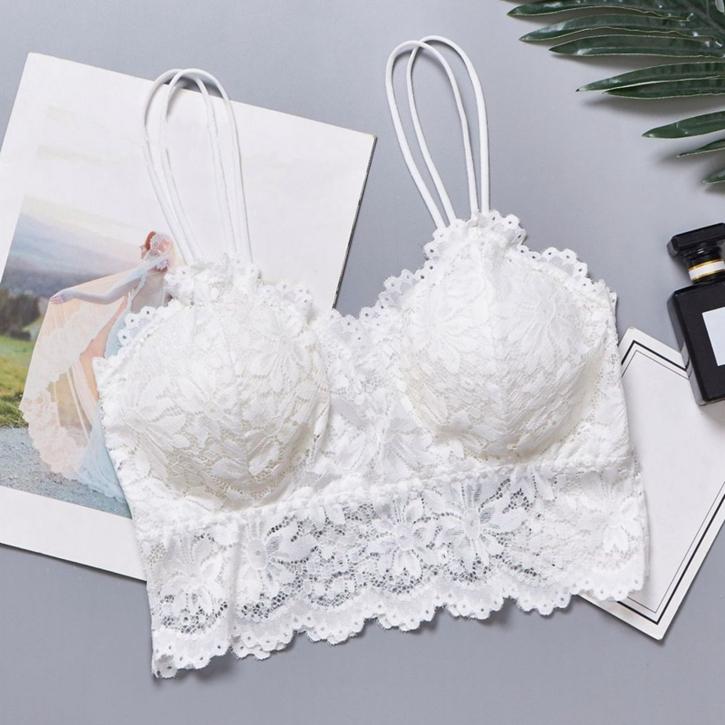 

Sun Flower Solid Color Sexy Camisole Padded Tank Tops Women Fitness Underwear Floral Lace Bralette Crop Top XL белый