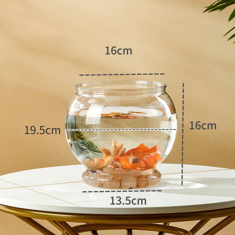 Transparent Round Ornamental Fish Tank Portable Goldfish Small Fish Bowl Pet Plastic Lightweight Desk Aquarium Bowl Home Decor