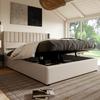(=465758AAB)Storage Bed Upholstered Bed Hydraulic Double Bed 180x200cm, Wooden Slatted Frame, Bed with Slatted Frame Made of Metal Frame, Linen, Beige