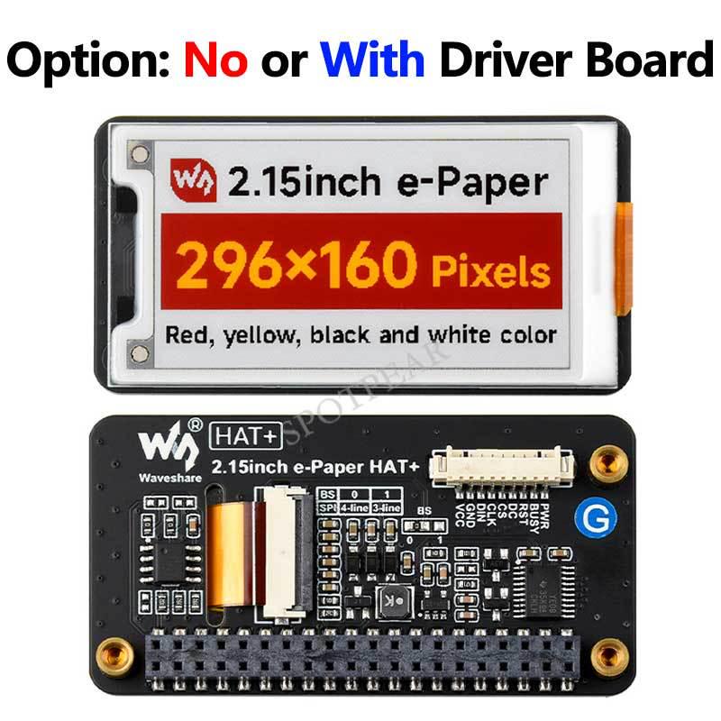 Raspberry Pi 2.15" e-Paper Display: Red, Yellow, Black & White, 296×160, Compatible with Arduino.