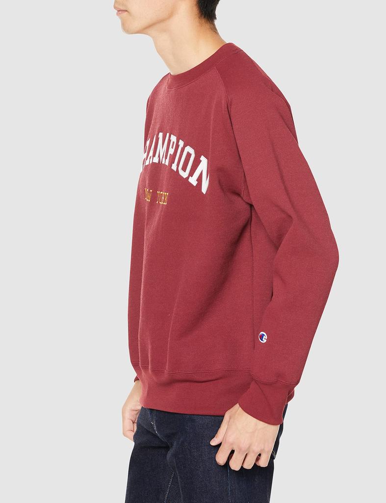 Champion Long Sleeve Techweave Terry Crew Neck Deep Size Odor UV Graphic Logo Print Men's Sweatshirt, C3-WG002, Red, L, Antibacterial, Resistant,