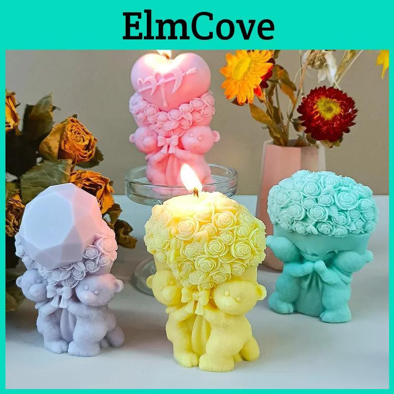 Mold Bear Heart Bouquet Rose Flower Valentineday Diy Mold Heart Shape Silicone Candle Mould
