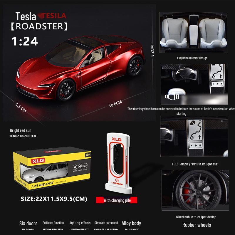 

Пенопластовая коробка 1:24 Tesla Roadster Кабриолет Космическая версия Сплав Коллекционная модель автомобиля