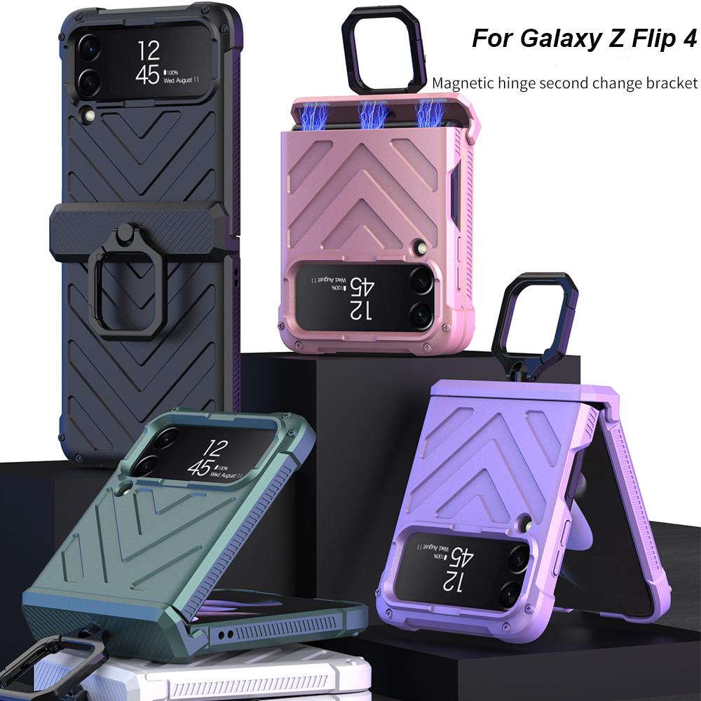 Shockproof Hard Armor Case Ring Bracket For Samsung Galaxy Z Flip 4 5g Case Magnetic Hinge Cover For Samsung Z Flip4 Stand Case