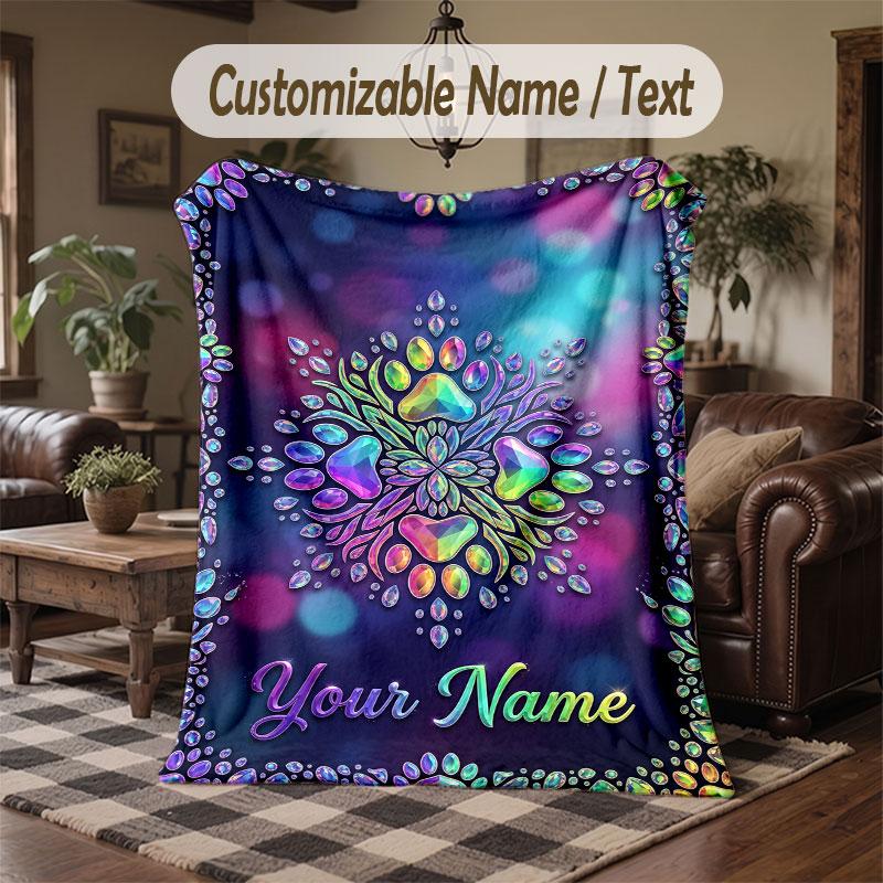 Mandala Theme Throw Blanket Custom Name Text Personalized Blanket Soft Cozy Blanket for Home Sofa Bed