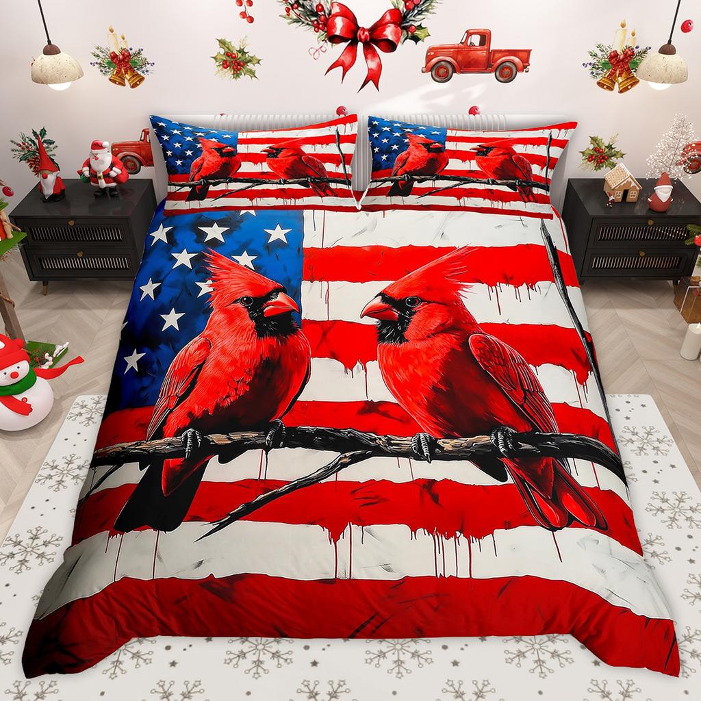 Homewish Wild Cardinal Bird Duvet Cover Set Merry Christmas Xmas Bed Set Snow Cherry Blossoms Quilt Cover Set