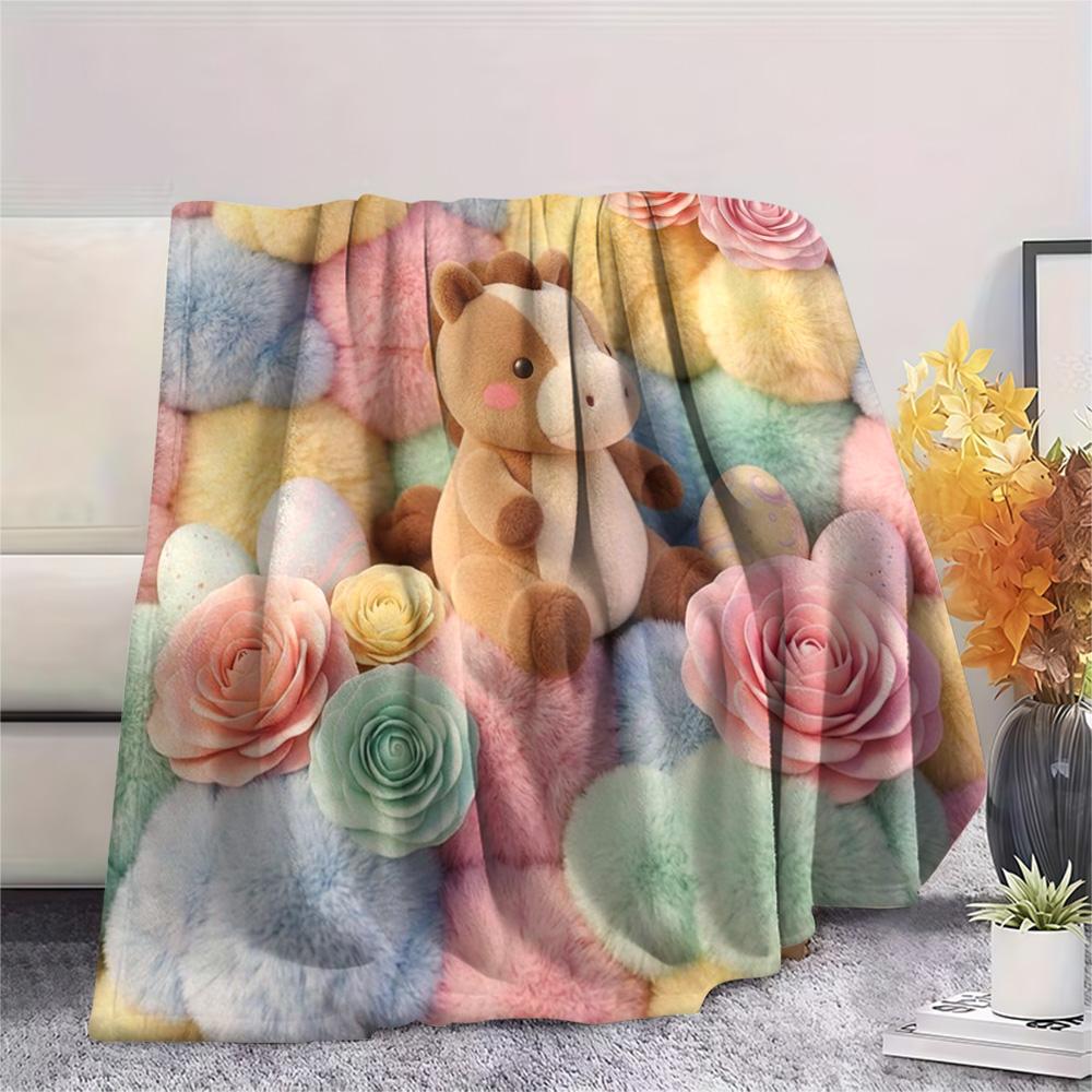 1Pc Pony Brown Print Flannel Blanket, High Quality Comfortable for All Seasons, Home Decor, Warmth and Comfort, Perfect for Christmas Gifts