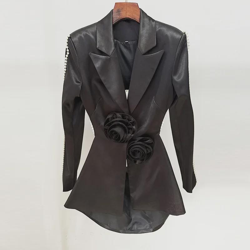 2024 Spring/Summer 3D Floral Beaded Mesh Pantsuit with Sequins and Pearls