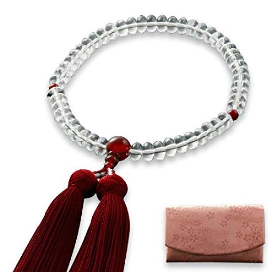 Kyoto Butsudan Hayashi Prayer Beads for Women, Pure Silk, Miyako Tassel (Red), Genuine Crystal (Mikan Beads), and Agate (Agate) [Prayer Beads Bag