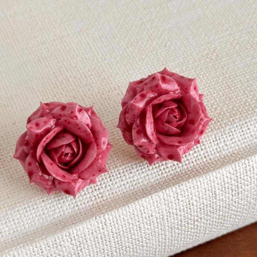 Resin Preserved Flower Earrings Retro Romantic Ear Hooks Premium Artificial Rose Earrings  Wedding Style A