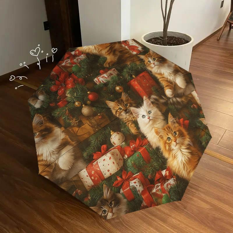 1pc Christmas Cats Themed High-quality Umbrella,Automatic Opening and Closing Umbrella,Multi-functional Umbrella G0811382