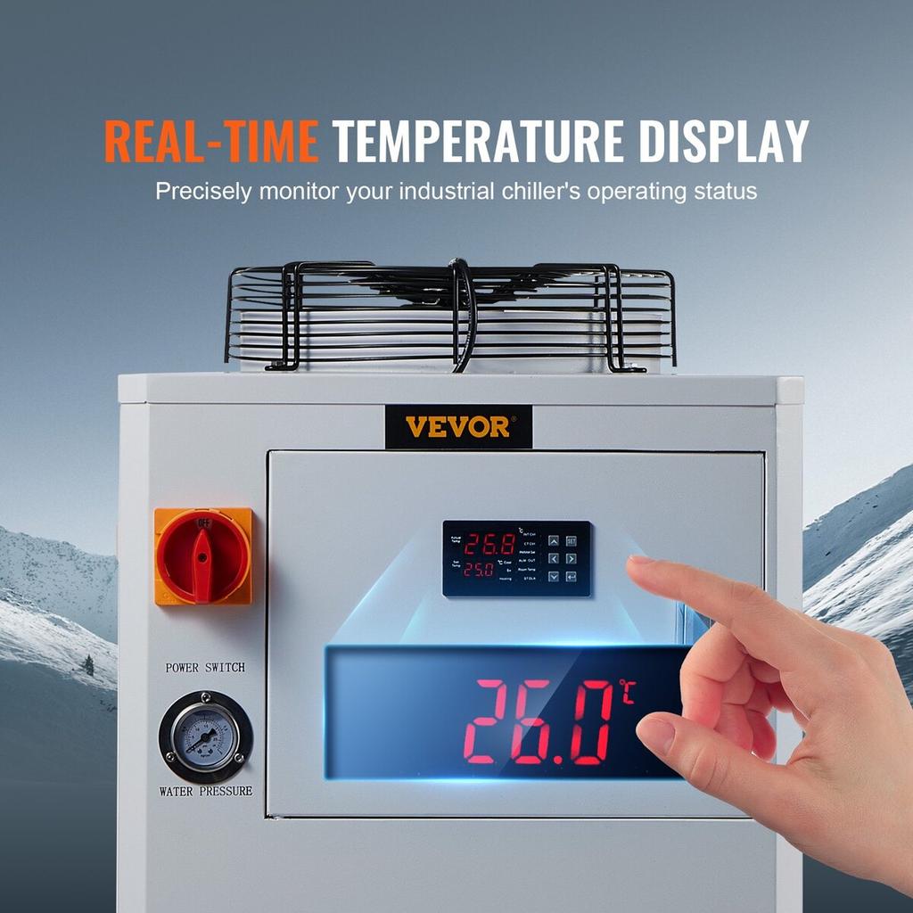 Industrial Water Chiller CW6000, 1500W Water Chiller Cooling System with Compressor, 15L Water Tank Capacity, 65L/min Max Flow Rate, for CO2 Laser