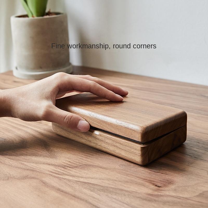 NEW Portable Flannelette Jewelry Storage Box High-end Luxurious Black Walnut Vintage Necklace Earrings Portable Travel Pure Wood