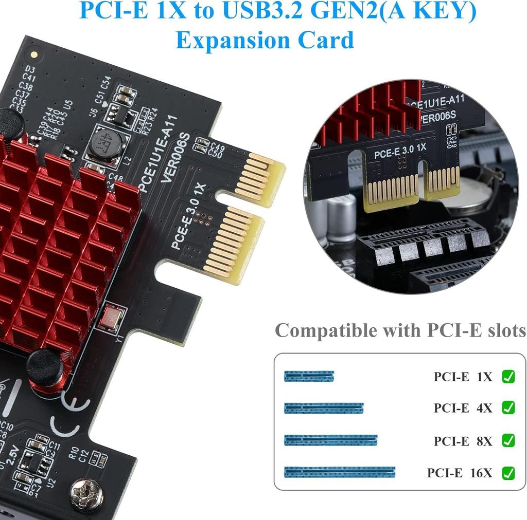 YBBOTT Express Expansion 1X To USB Type E Gen2 10Gbps Front Panel Adapter X1 Adapter Supports PCI-E Card, PCI-E 3.1 A-Key, Card, 3.0 ASM3142,
