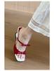 Fashion Women's Wedge Sandals 2025 New Summer Wear Square Head Bow Line with Slippers with Skirt Beautiful French High Heels