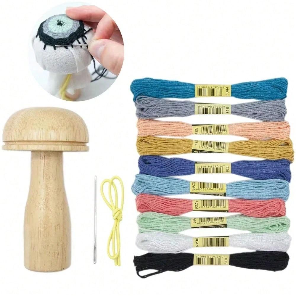 DIY Wooden Darning Mushroom Patchwork Tool Mending Pants Clothes Weaving Crafts Needle Holder Thread Sewing Accessories