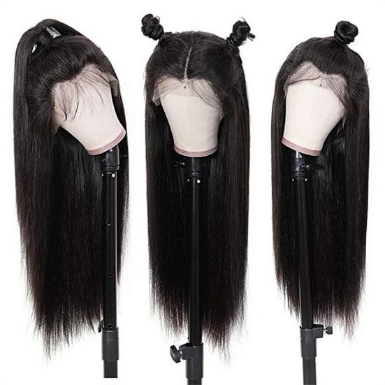 Perruque Lace Front Wig synthétique noire longue et lisse pour femmes, cheveux naturels en Fiber de haute température avec raie centrale, résistants à la chaleur, pour dames et filles