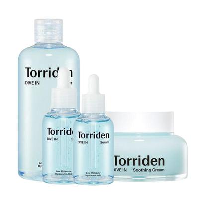 DIVE-IN Niedermolekulare Hyaluronsäure 3-Schritte-Set (Toner 300ml + Serum 90ml + Beruhigende Creme 100ml) Tiefenwirksame Feuchtigkeitspflege