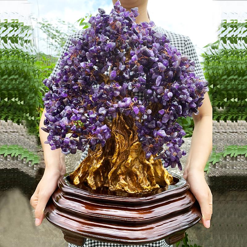 Amethyst Money Tree Ornament: Purple Wealth-Attracting Home Decor Gift