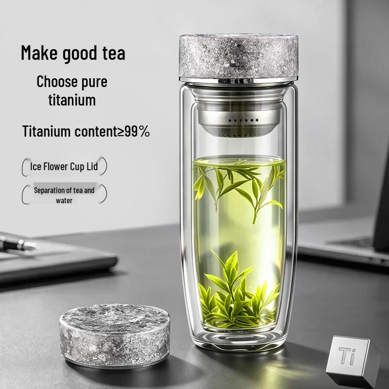 Fanjilife Pure Titanium Lid Double-Layer Glass Tea Infuser Bottle